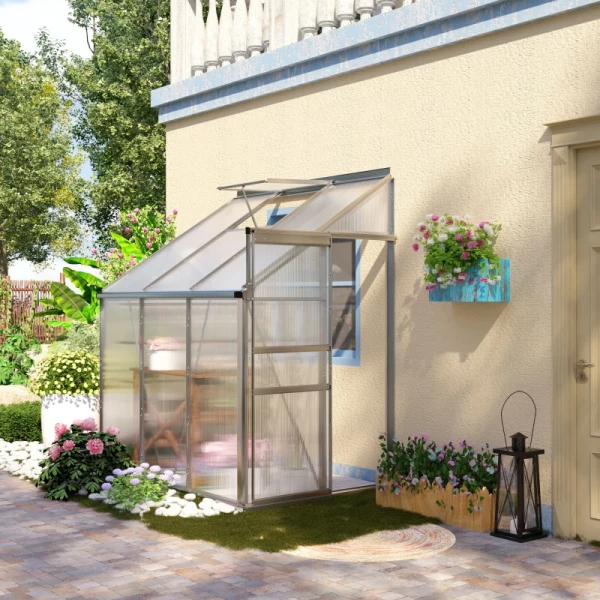 Buitenkas Aluminium Zijkas 192 X 127 X 214 Cm Tuinhuisje Met Raamdeur Plantenhuis Inclusief Funderingskas Tomatenhuis UV- En Weerbestendig 2