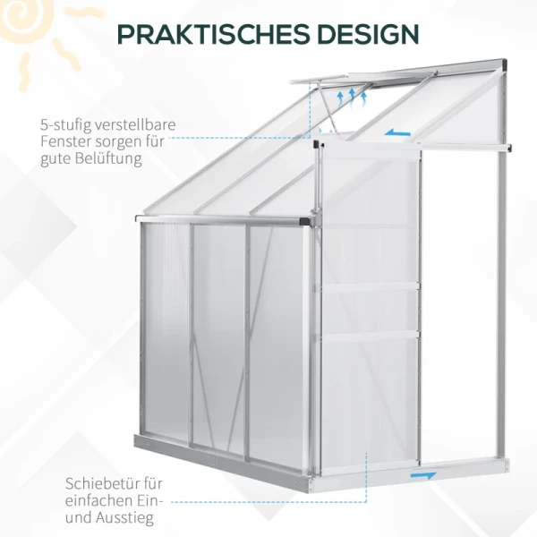 Buitenkas Aluminium Zijkas 192 X 127 X 214 Cm Tuinhuisje Met Raamdeur Plantenhuis Inclusief Funderingskas Tomatenhuis UV- En Weerbestendig 5