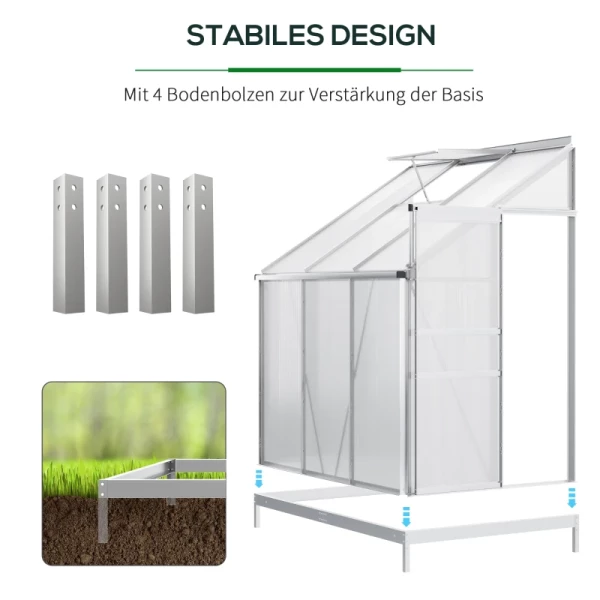 Buitenkas Aluminium Zijkas 192 X 127 X 214 Cm Tuinhuisje Met Raamdeur Plantenhuis Inclusief Funderingskas Tomatenhuis UV- En Weerbestendig 6