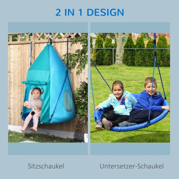 Buitenzonnestschommel Met Tent, Ø100 Cm, In Lengte Verstelbare Touwen, Waterdicht, Belastbaar Tot 150 Kg, Blauwgroen 4