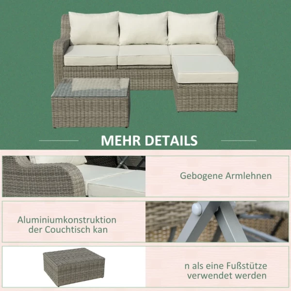  3 St. Polyrotan Tuinmeubelset, Tuinset, Tuinset, Loungeset, Loungeset, Loungemeubel Met Bijzettafel, Aluminium Kussens, Lichtgrijs En Beige 6