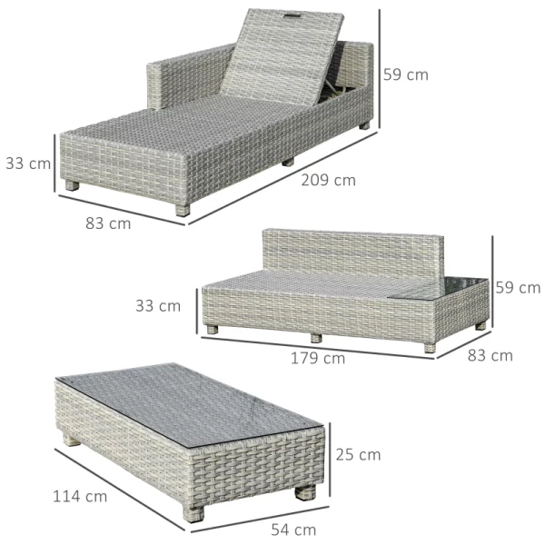  3 St. Polyrotan Tuinmeubelset, Tuinset, Tuinset, Loungeset, Loungeset, Loungemeubel Met Bijzettafel, Kussens, Grijs En Beige 3