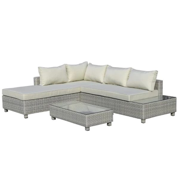 3 St. Polyrotan Tuinmeubelset, Tuinset, Tuinset, Loungeset, Loungeset, Loungemeubel Met Bijzettafel, Kussens, Grijs En Beige 1