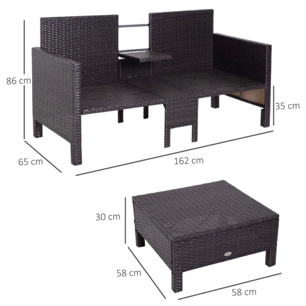  3 St. Tuinbank Tuinmeubelen Lounge Tuinset Zitgroep Rattenmeubel Bruin Poly Rattan + Metalen 2-zits Bank 2 X Krukkussens 3