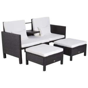  3 St. Tuinbank Tuinmeubelen Lounge Tuinset Zitgroep Rattenmeubel Bruin Poly Rattan + Metalen 2-zits Bank 2 X Krukkussens 1