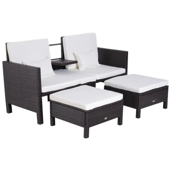 3 St. Tuinbank Tuinmeubelen Lounge Tuinset Zitgroep Rattenmeubel Bruin Poly Rattan + Metalen 2-zits Bank 2 X Krukkussens 1