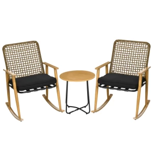  3 St. Tuinmeubelset, 2 Schommelstoelen, 1 Bijzettafel, Stalen Frame, Robuust Poly Rattan, Inclusief Zitkussens 1