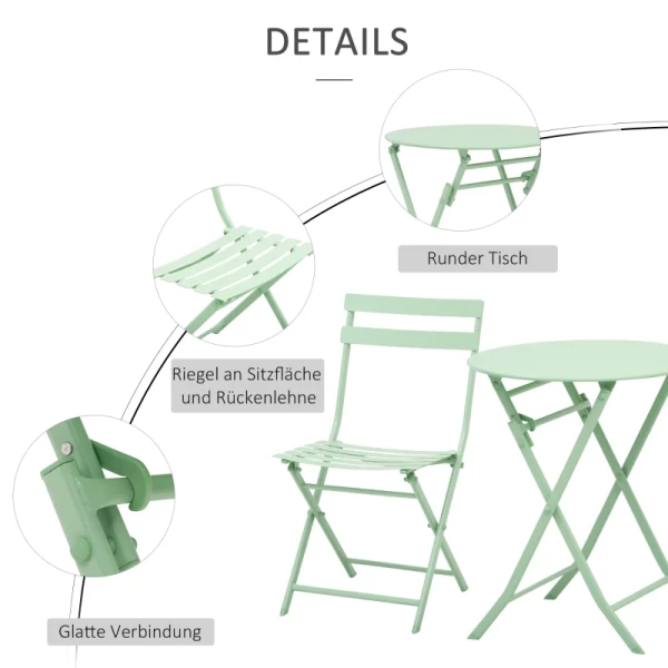  3 St. Tuinset Bistrotafel Met 2 Stoelen Voor Binnentuin Opklapbaar Groen 5