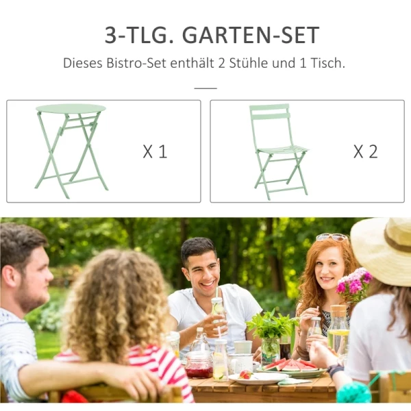  3 St. Tuinset Bistrotafel Met 2 Stoelen Voor Binnentuin Opklapbaar Groen 6