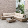  4 St. Luxe Polyrotan Tuinset, Tuinmeubelen, Tuinset, Loungeset, Loungeset, Loungemeubel Inclusief Planken En Bijzettafel, Zitkussen, Bruin 2