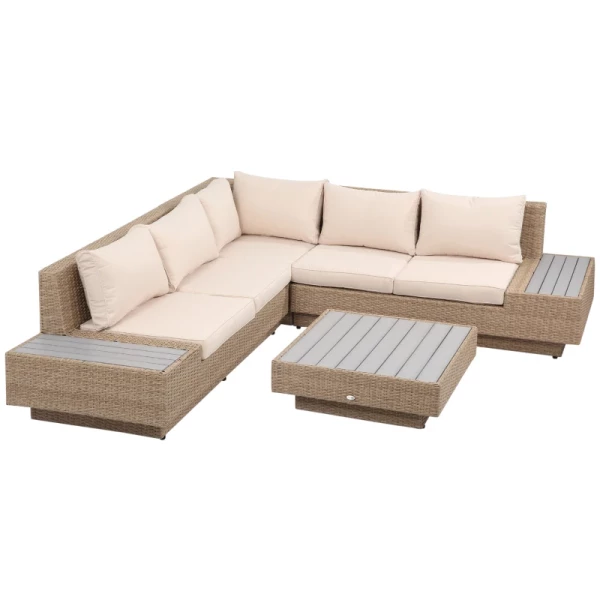  4 St. Luxe Polyrotan Tuinset, Tuinmeubelen, Tuinset, Loungeset, Loungeset, Loungemeubel Inclusief Planken En Bijzettafel, Zitkussen, Bruin 11