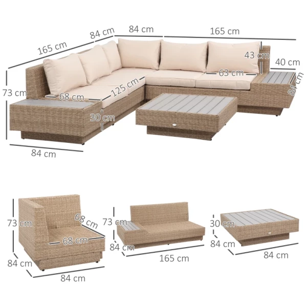  4 St. Luxe Polyrotan Tuinset, Tuinmeubelen, Tuinset, Loungeset, Loungeset, Loungemeubel Inclusief Planken En Bijzettafel, Zitkussen, Bruin 3