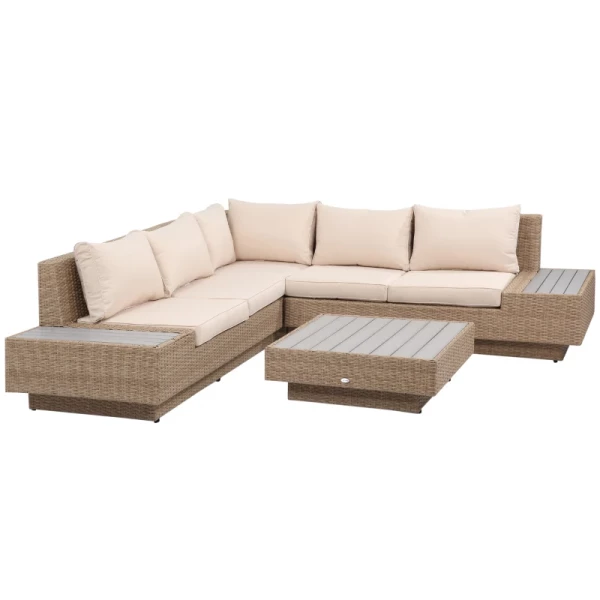 4 St. Luxe Polyrotan Tuinset, Tuinmeubelen, Tuinset, Loungeset, Loungeset, Loungemeubel Inclusief Planken En Bijzettafel, Zitkussen, Bruin 1