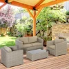  4 St. Polyrotan Tuinmeubelset, Tuinset, Tuinset, Loungeset, Loungeset, Loungemeubel Met Salontafel, Zitkussen, Kaki En Beige 2