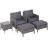  5 St. Polyrattan Tuinmeubelen Zitgroep Tuinset Bankstel Lounge Met Kussens Donkergrijs 2 X Fauteuils 1 X Salontafel 2 X Krukken 1