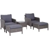  5 St. Polyrattan Tuinmeubelen Zitgroep Tuinset Bankstel Lounge Met Kussens Donkergrijs 2 X Fauteuils 1 X Salontafel 2 X Krukken 9