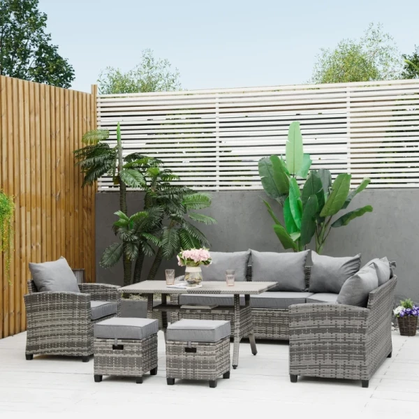  7 St. Luxe Poly Rattan Tuinmeubelset, Tuinset, Loungeset, Loungeset, Loungemeubel Met Bijzettafel, Zitkussen, Grijs 2