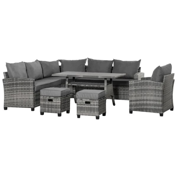  7 St. Luxe Poly Rattan Tuinmeubelset, Tuinset, Loungeset, Loungeset, Loungemeubel Met Bijzettafel, Zitkussen, Grijs 11