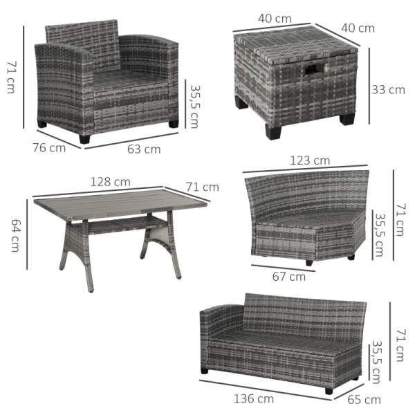  7 St. Luxe Poly Rattan Tuinmeubelset, Tuinset, Loungeset, Loungeset, Loungemeubel Met Bijzettafel, Zitkussen, Grijs 3