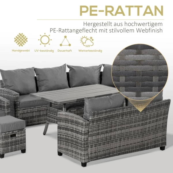  7 St. Luxe Poly Rattan Tuinmeubelset, Tuinset, Loungeset, Loungeset, Loungemeubel Met Bijzettafel, Zitkussen, Grijs 4