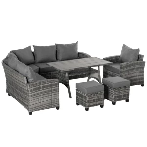  7 St. Luxe Poly Rattan Tuinmeubelset, Tuinset, Loungeset, Loungeset, Loungemeubel Met Bijzettafel, Zitkussen, Grijs 1