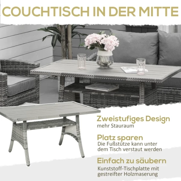  7 St. Luxe Poly Rattan Tuinmeubelset, Tuinset, Loungeset, Loungeset, Loungemeubel Met Bijzettafel, Zitkussen, Grijs 6