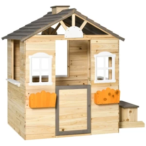  Speelhuis Voor Kinderen, Houten Kinderspeelhuis Met Raam, Brievenbus, Tuinspeelhuis Buiten Met Bloempotrek, Houten Speelhuis Voor 3-7 Jaar, Vurenhout, Naturel, 113 X 94 X 134,5 Cm 1