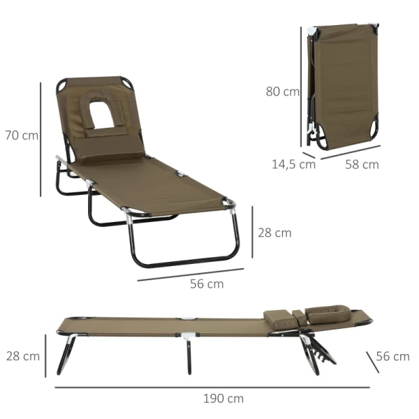 e Ligstoel, Tuinligstoel, Driepotige Ligstoel, Relaxligstoel Met Leesvenster, Gezichtsopening, Bruin 3
