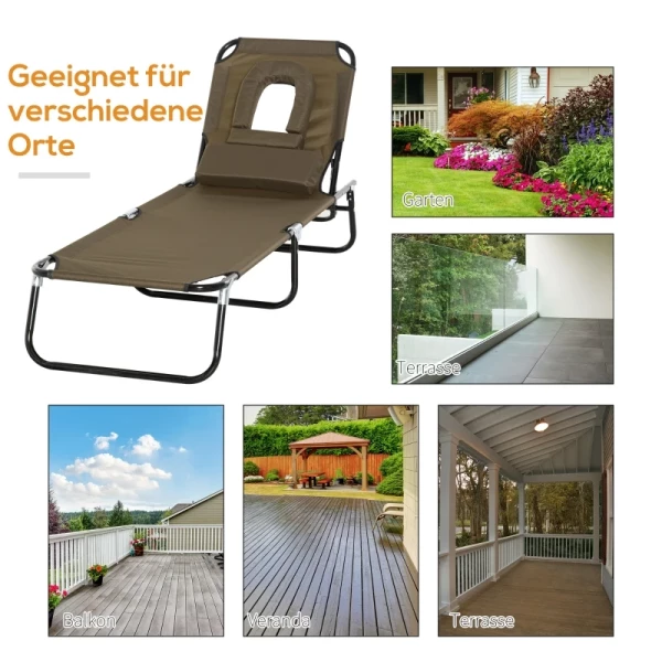 e Ligstoel, Tuinligstoel, Driepotige Ligstoel, Relaxligstoel Met Leesvenster, Gezichtsopening, Bruin 5