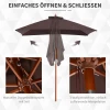 e Parasol, Opvouwbare Tuinparasol, Strandparasol, 3-traps Verstelbaar, Dennenhout + Polyester Koffie 200 X 150 X 230 Cm 6