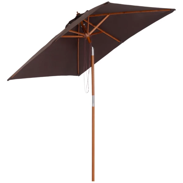 e Parasol, Opvouwbare Tuinparasol, Strandparasol, 3-traps Verstelbaar, Dennenhout + Polyester Koffie 200 X 150 X 230 Cm 1