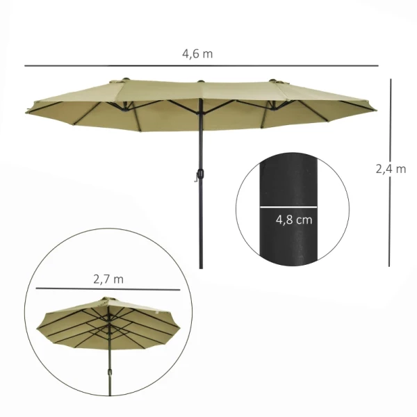 e Parasol, Tuinparasol, Marktparasol, Dubbele Parasol, Terrasparasol Met Zwengel, Light Coffee Ovaal, 460 X 270 X 240 Cm 3