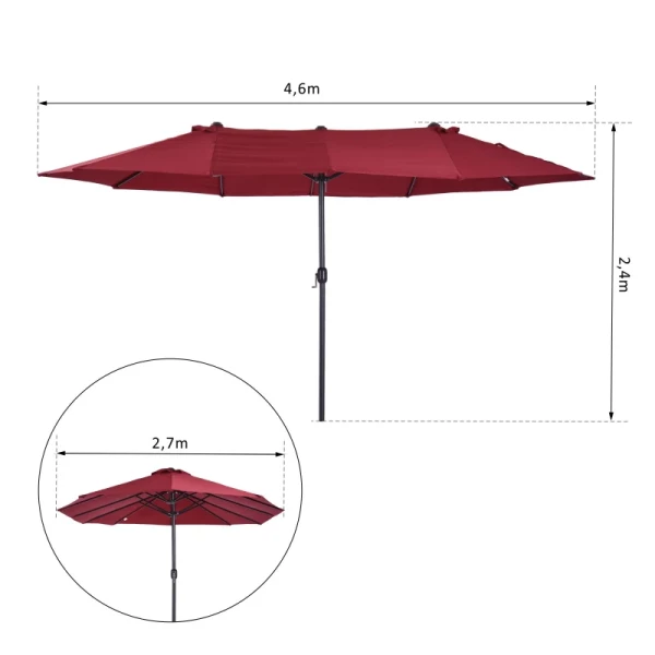 e Parasol, Tuinparasol, Marktparasol, Dubbele Parasol, Terrasparasol Met Zwengel, Wijnrood, Ovaal 460 X 270 X 240 Cm 3