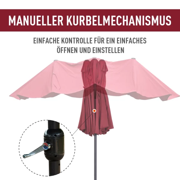 e Parasol, Tuinparasol, Marktparasol, Dubbele Parasol, Terrasparasol Met Zwengel, Wijnrood, Ovaal 460 X 270 X 240 Cm 4