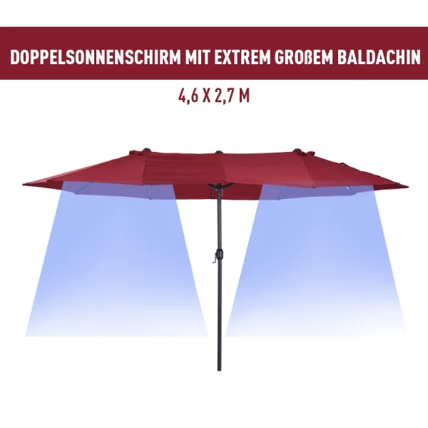 e Parasol, Tuinparasol, Marktparasol, Dubbele Parasol, Terrasparasol Met Zwengel, Wijnrood, Ovaal 460 X 270 X 240 Cm 5