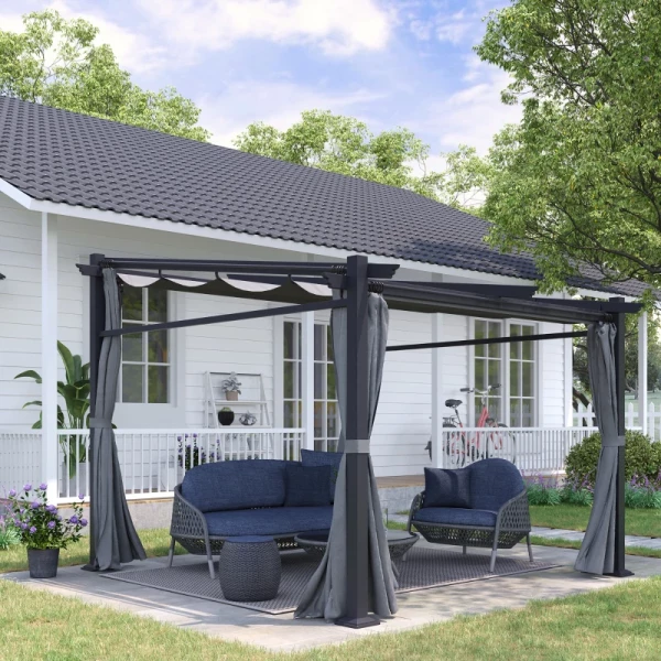 e Pergola, Inclusief Bevestigingsmateriaal, Uitschuifbaar Dak, 2,97 M X 2,95 M X 2,3 M, Donkergrijs 2