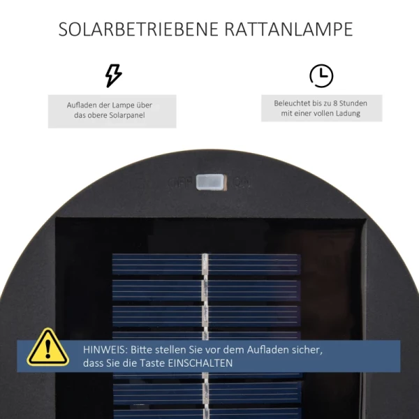 e Tuinlamp, Buitenlamp, Op Zonne-energie, 8 Uur Werking, Automatische Modus, Rotan-look, 21,5 X 21,5 X 61 Cm 7