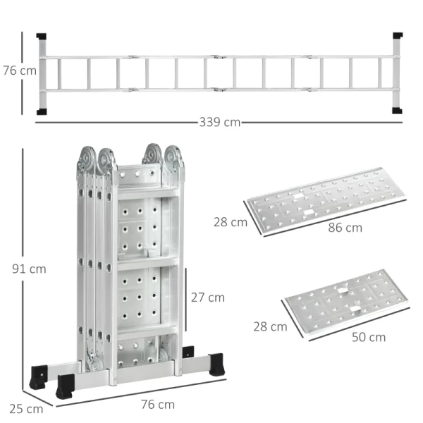  Multifunctionele Ladder Werkladder 5-voudig Opklapbaar Met 2 Platforms Antislip Roestvrij Aluminium 339 X 76 X 10 Cm 3