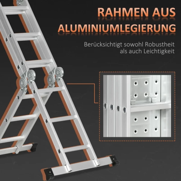  Multifunctionele Ladder Werkladder 5-voudig Opklapbaar Met 2 Platforms Antislip Roestvrij Aluminium 339 X 76 X 10 Cm 6