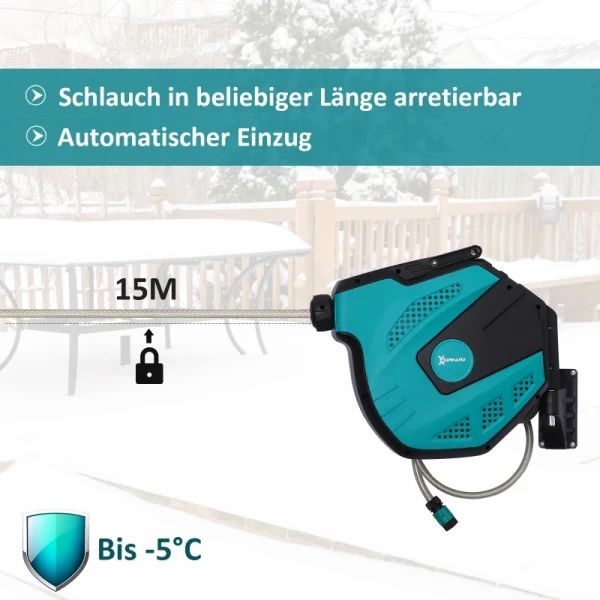  Wandslangenbox Slanghaspel 180° Draaibaar Met Multispray Antivries -5–45 °C Kunststof Groen + Zwart 15 M 5