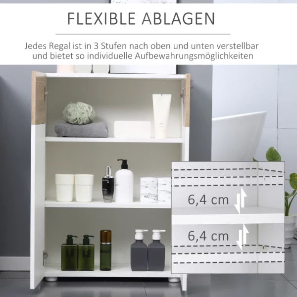  Badkamerkast Badkamerkast Multifunctionele Kast Dressoir Met 3 Planken Verstelbaar Voor Badkamer Hal Entree Spaanplaat Wit + Naturel 60 X 30 X 85 Cm 5