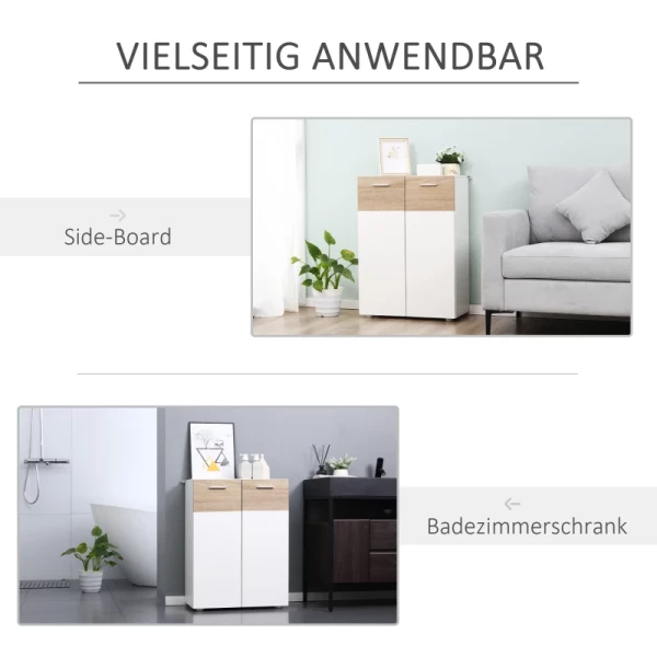  Badkamerkast Badkamerkast Multifunctionele Kast Dressoir Met 3 Planken Verstelbaar Voor Badkamer Hal Entree Spaanplaat Wit + Naturel 60 X 30 X 85 Cm 7