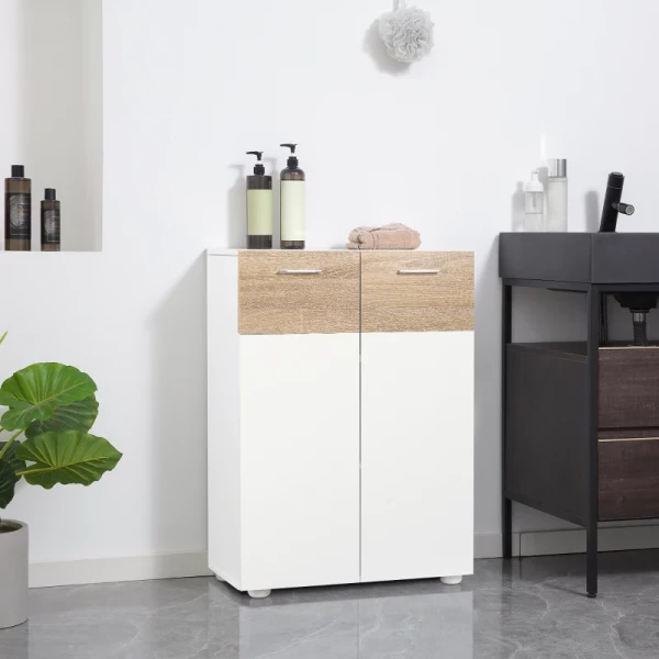  Badkamerkast Badkamerkast Multifunctionele Kast Dressoir Met 3 Planken Verstelbaar Voor Badkamer Hal Entree Spaanplaat Wit + Naturel 60 X 30 X 85 Cm 10