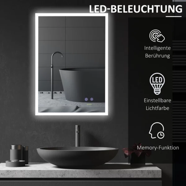  Badkamerspiegel Met LED-verlichting Anti-condens Touch Switch Memory Zilver 5