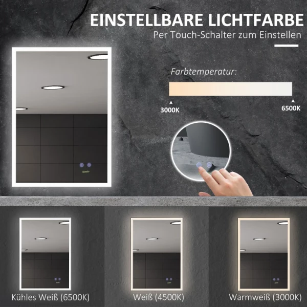  Badkamerspiegel Met LED-verlichting Anti-condens Touch Switch Memory Zilver 7