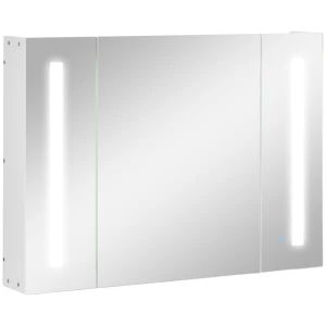  Kleakin Spiegelkast 3 Spiegeldeuren LED-verlichting 90 × 15 × 65 Cm Wit 1