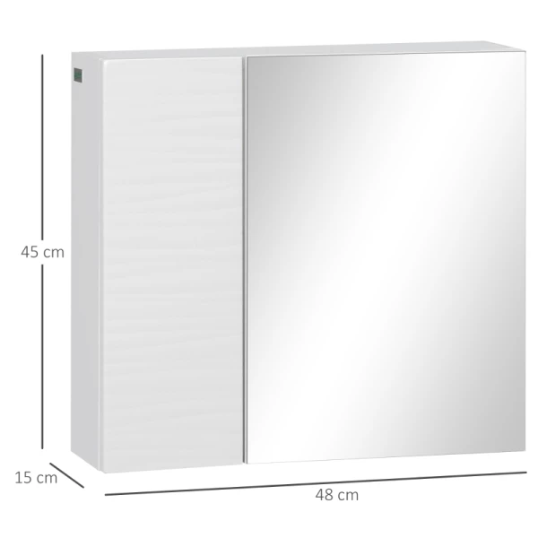  Spiegelkast, Badkamerkast, Verstelbare Plank, Stille Sluiting, Wit, 48 X 15 X 45 Cm 3