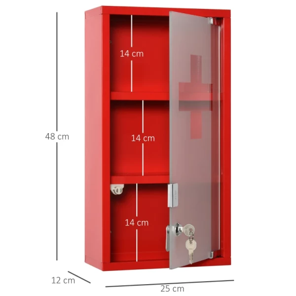 Medicijnkastje Medicijnkastje EHBO-kastje Met Slot 3 Vaks Metaal Rood 25 X 12 X 48 Cm 3