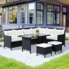  18-delige Zitgroep Tuinset Bankstel Tuinmeubelset Lounge, Poly Rattan, Zwart + Creme Wit 2