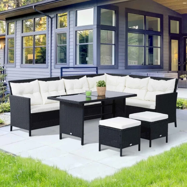  18-delige Zitgroep Tuinset Bankstel Tuinmeubelset Lounge, Poly Rattan, Zwart + Creme Wit 2